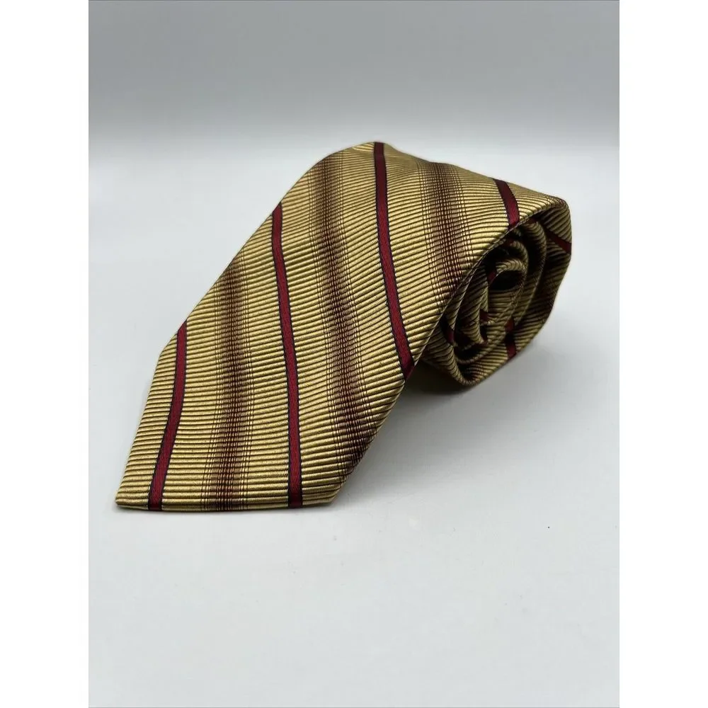 JOS A BANK Signature Collection Men's Silk Cotton Blend Necktie Gold Red Striped